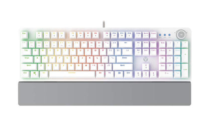 Gaming Mechanical Keyboard Fantech MK853 104 Keys USB Wired RGB Backlight with Multi Function Scroll with Ergonomic Wrist Pad for Mac Windows PC Computer Laptop White Color Blue Switch