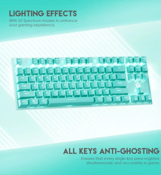 GAMING KEYBOARD FANTECH MECHANICAL MAXFIT87 MK856 MINT EDITION REDSWITCH BLUESWITCH