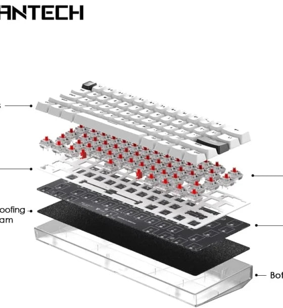 Mechanical Keyboard FANTECH MAXFIT61 Frost Wireless 60% Type-C Compact 61keys Hot Swappable RGB Gaming Keyboard for Windows PC Clicky Blue Switch White