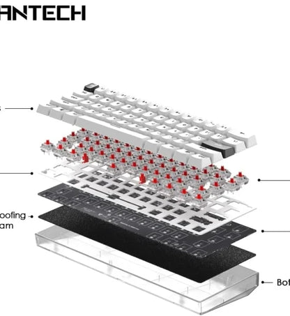 Mechanical Keyboard FANTECH MAXFIT61 Frost Wireless 60% Type-C Compact 61keys Hot Swappable RGB Gaming Keyboard for Windows PC Clicky Blue Switch White