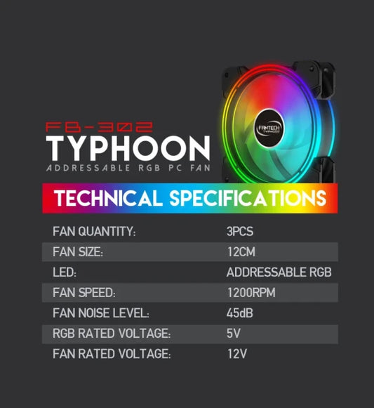 Case Fan fantech FB-302 TYPHOON RGB FAN 3n1 W HUB AND REMOTE CONTROL