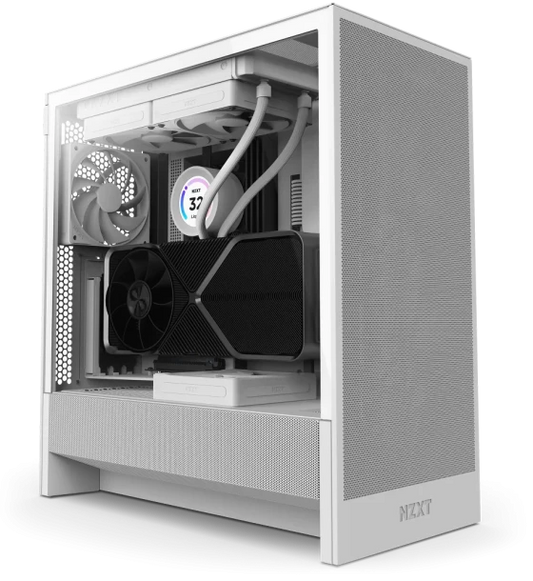 NZXT H5 Flow Compact ATX Mid-Tower PC Gaming Case – High Airflow Perforated Tempered Glass Front/Side Panel – Cable Management – 2 x 120mm Fans Included – 280mm Radiator Support – Black/WHITE
