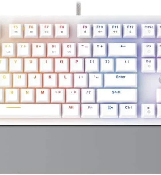 Gaming Mechanical Keyboard Fantech MK853 104 Keys USB Wired RGB Backlight with Multi Function Scroll with Ergonomic Wrist Pad for Mac Windows PC Computer Laptop White Color Blue Switch