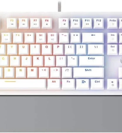 Gaming Mechanical Keyboard Fantech MK853 104 Keys USB Wired RGB Backlight with Multi Function Scroll with Ergonomic Wrist Pad for Mac Windows PC Computer Laptop White Color Blue Switch