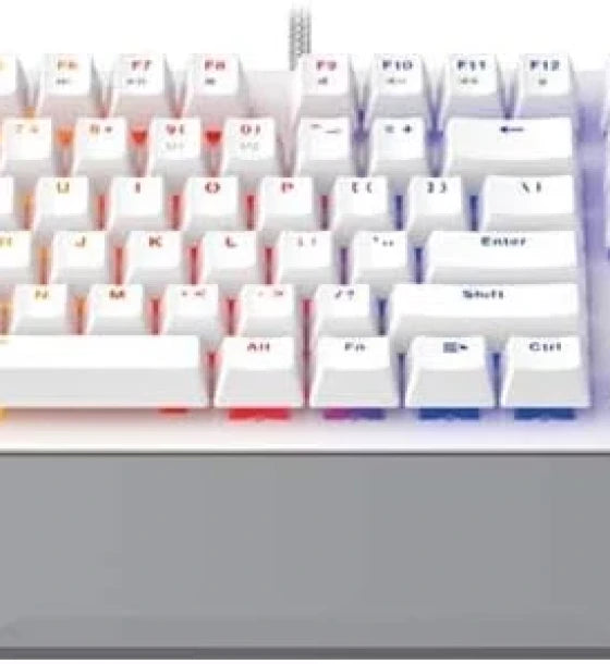 Gaming Mechanical Keyboard Fantech MK853 104 Keys USB Wired RGB Backlight with Multi Function Scroll with Ergonomic Wrist Pad for Mac Windows PC Computer Laptop White Color Blue Switch