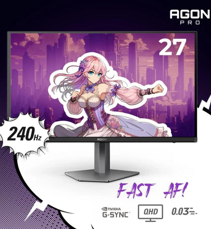 AOC Agon PRO AG276QZD2 27 OLED Tournament Gaming Monitor 2560x1440 240Hz 0.03ms G-SYNC PS5 Xbox Switch Compatible Glossy Black